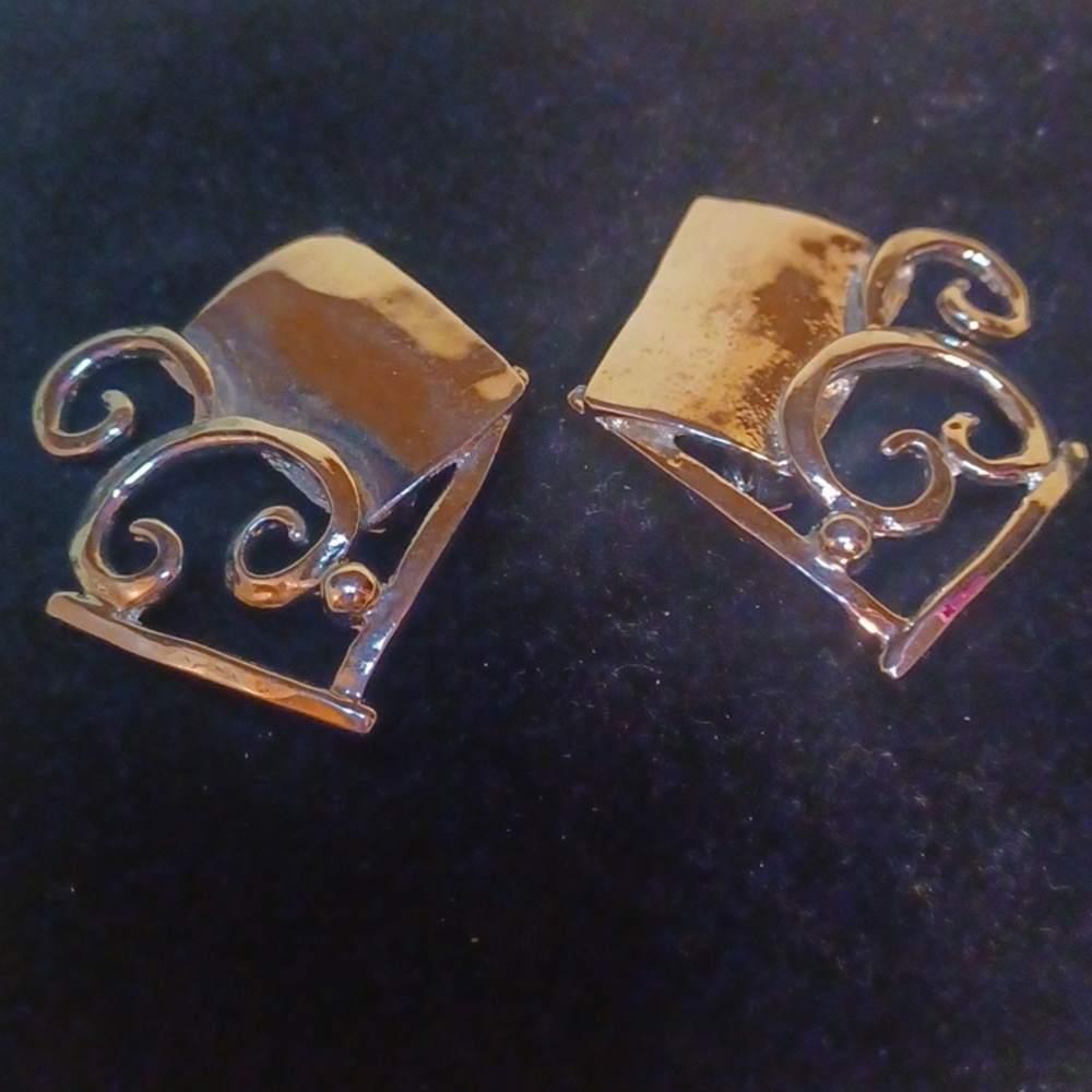 Vintage Large Silver Swirl Design Clip Earrings